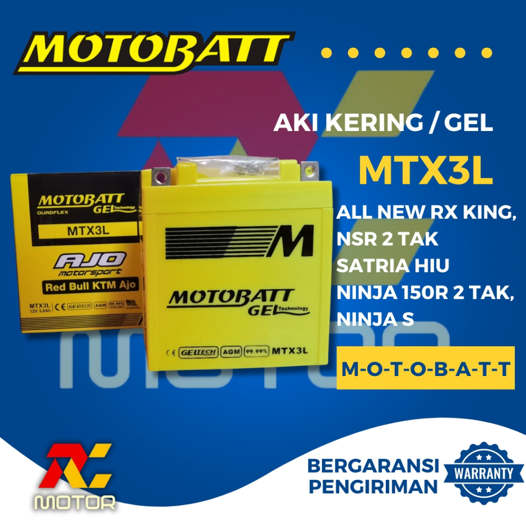 MOTOBATT MTX3L Dijamin ORI AKI MOTOR YAMAHA ALL NEW RX KING, NSR 2TAK GEL NINJA 150R 2 TAK, NINJA S