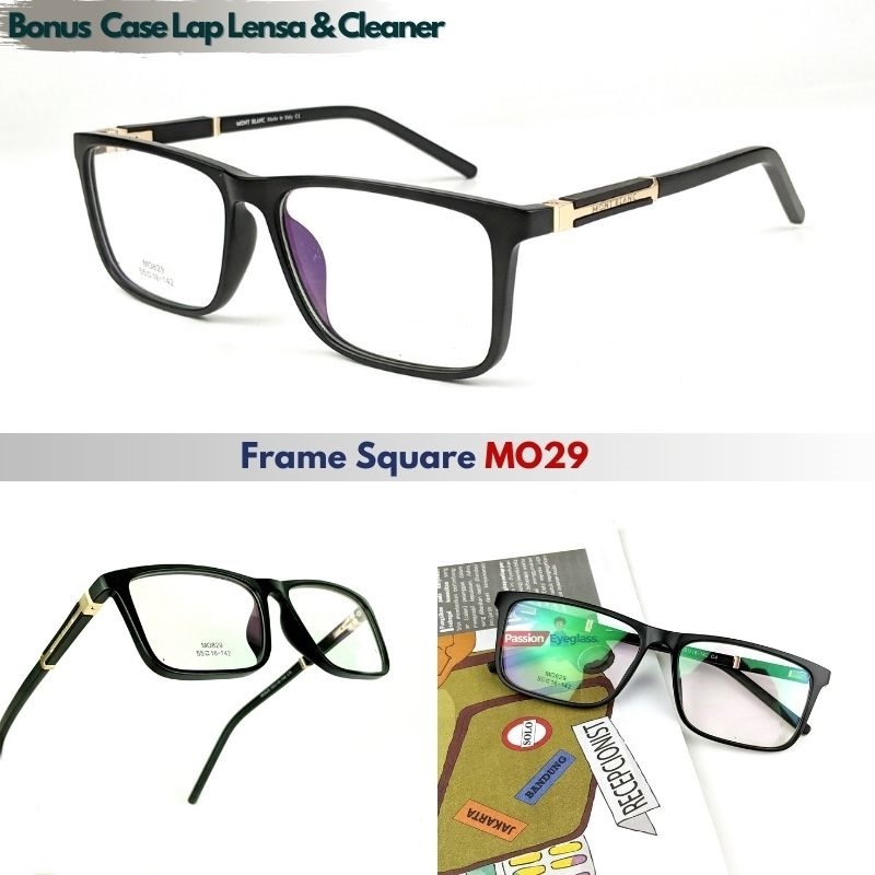 Frame Kacamata sporty Pria Montblanc Lensa Normal Minus Silinder Anti Radiasi Bluecromic MO29 Square