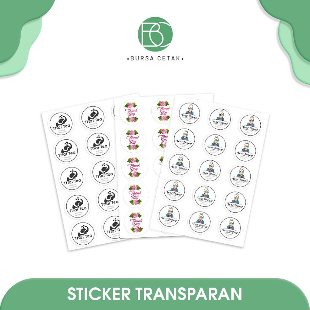 

BURSA CETAK - Print Sticker Transparant A3+ / Cetak Stiker Label Kemasan Makanan Ringan ,Toples Kue Bakery / Segel Botol Minuman Teh, Kopi,Jamu