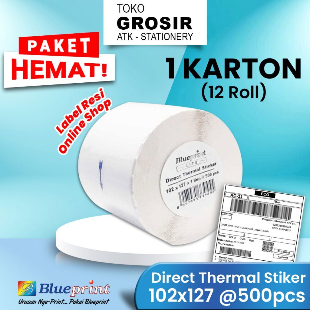 

PROMO HEMAT 102x127@ 500 pcs Kertas Label Thermal Stiker Resi BLUEPRINT LITE 102x127 mm Paket Hemat