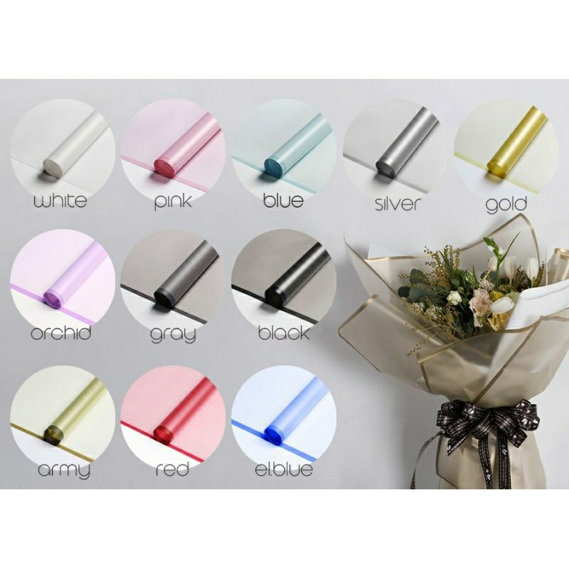 

Kertas Buket Cellophane Semi Transparan List 58 cm / Kertas Buket List Warna / Kertas Buket Bunga