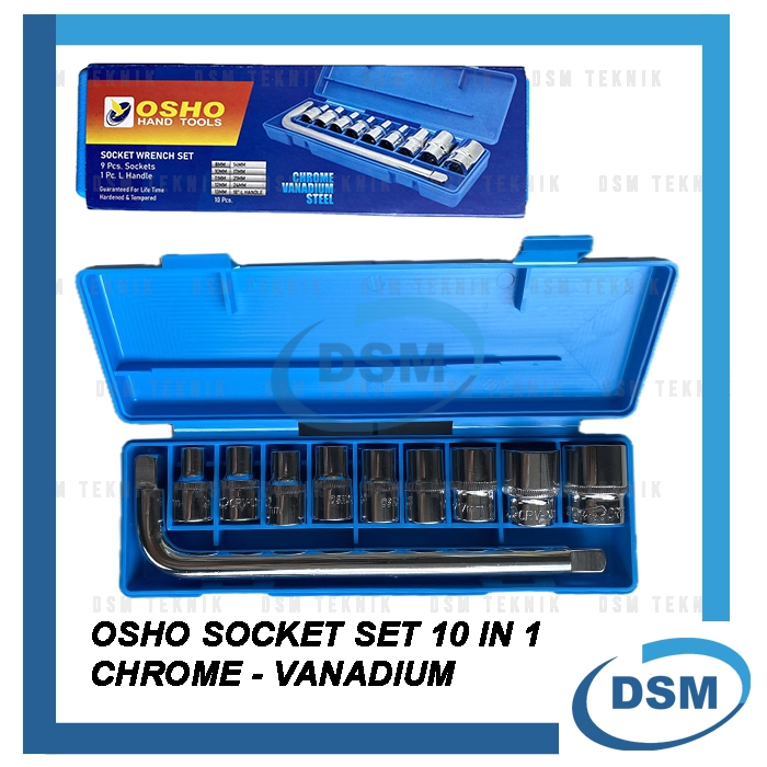OSHO KUNCI TOOL KIT SOCKET SOCK SHOCK 8-24 SET 10 IN 1 CHROME VANADIUM