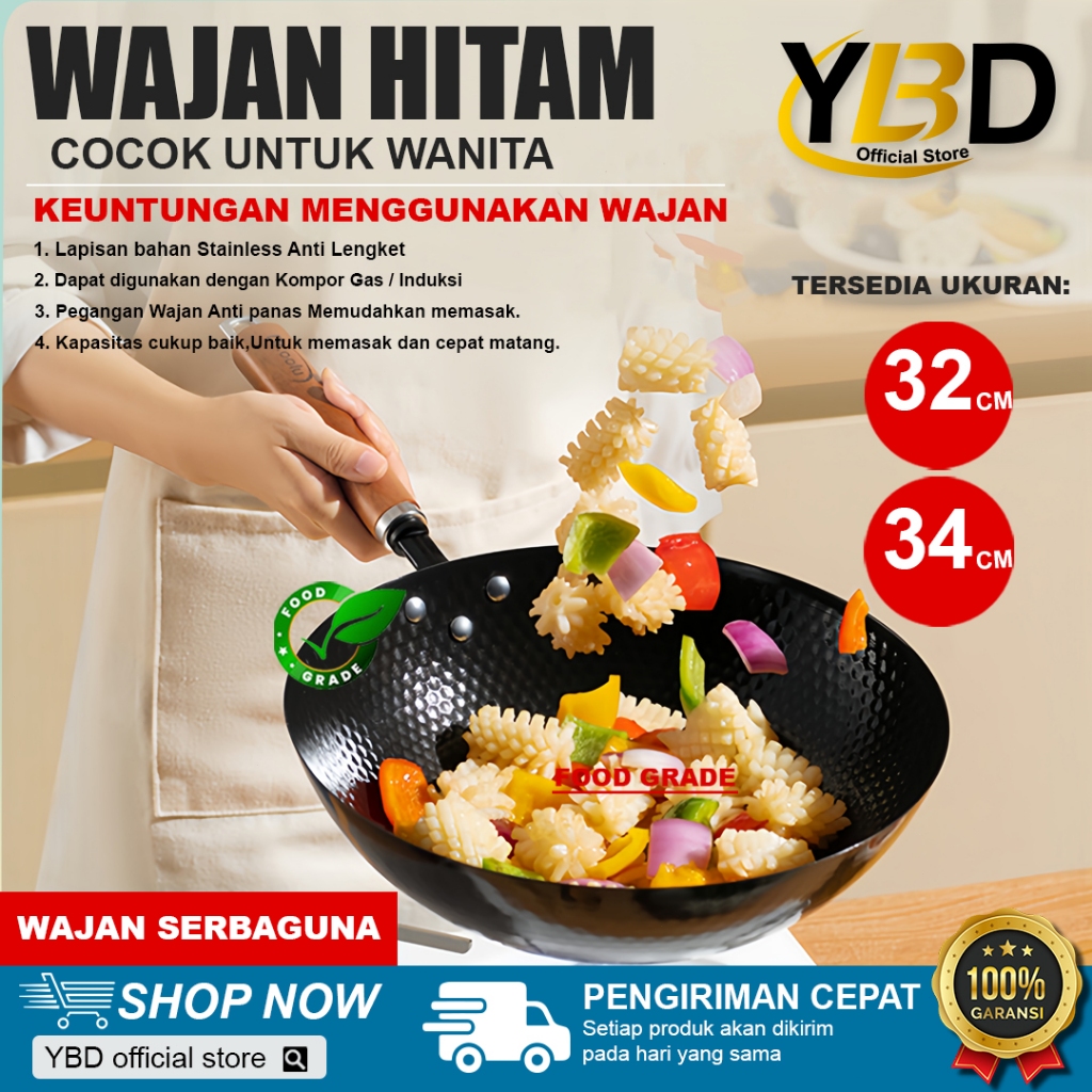 Wajan besi hitam anti lengket / Wajan Hitam Ukuran 32cm & 34cm / wajan Besi Cor Cast Iron Kitchenwar