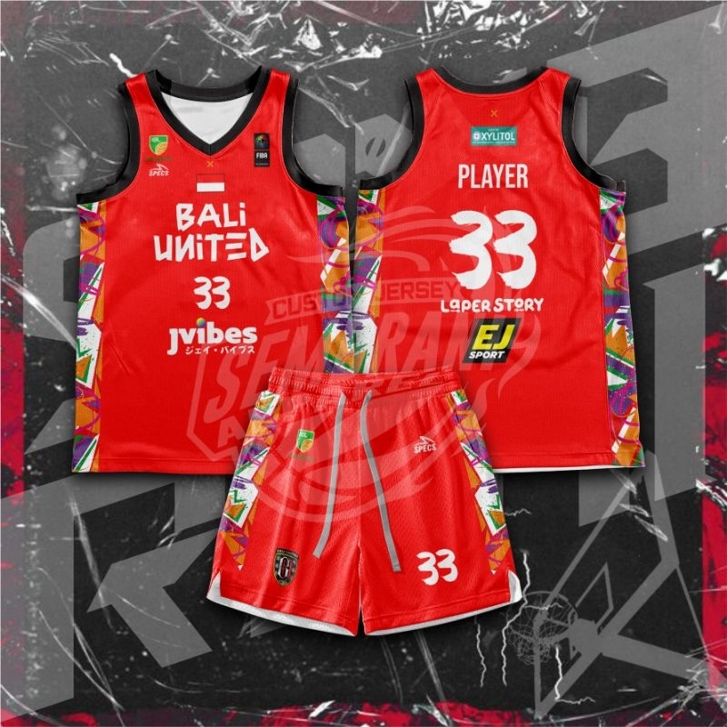 JERSEY BASKET IBL BALI UNITED 2024 MERAH (BISA GANTI NAMA DAN NOMOR)