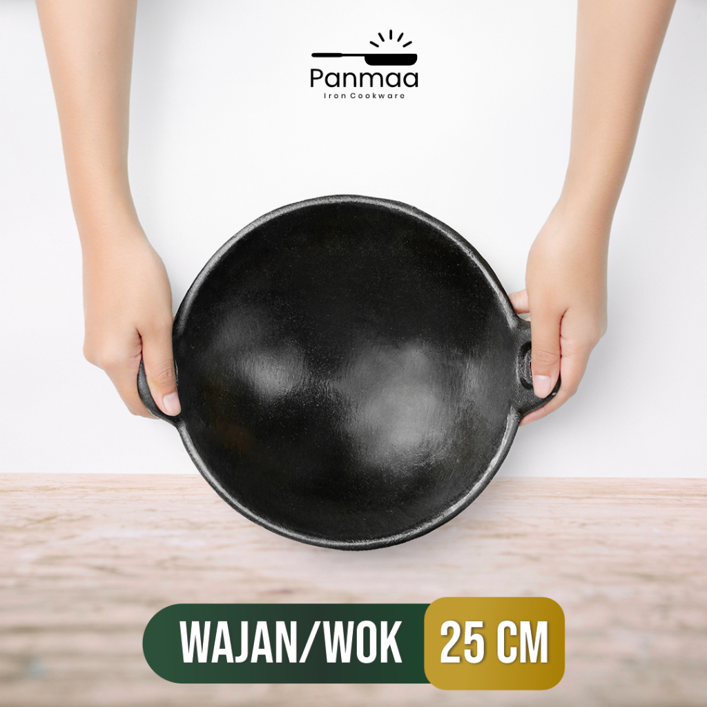 Panmaa Wajan / Wok  / Wajan Baja / Wajan Besi Cor Anti Lengket Ukuran (25cm)