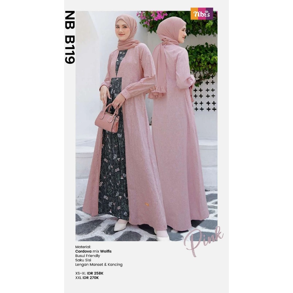 NB B119 Pakaian Dress Gamis Muslim Dewasa Nibras Motif