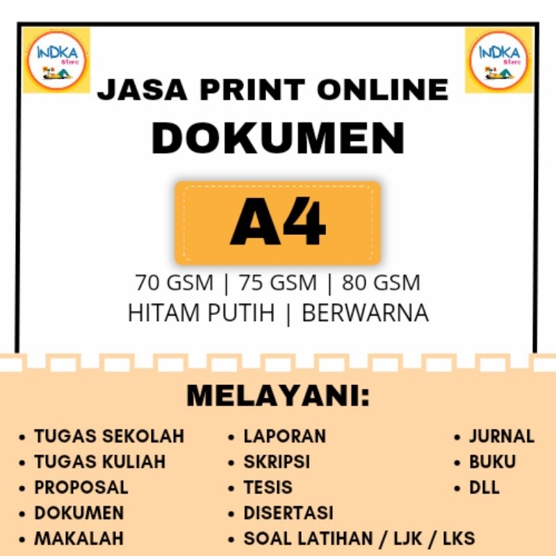 

JASA PRINT ONLINE UKURAN KERTAS A4 70 GSM & 75 GSM (PRINT DOKUMEN/ TUGAS SEKOLAH/ KULIAH/ SKRIPSI/ DOKUMEN/ BUKU DLL)