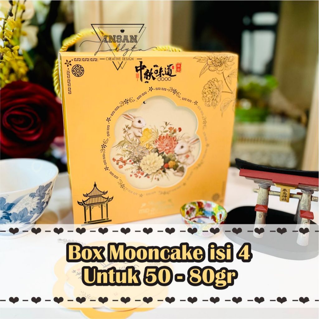 

1set Kotak Mooncake 50-80gr / Mooncake box / kotak kue bulan / Mid Autum Festival isi 4 Tema Golden Yellow