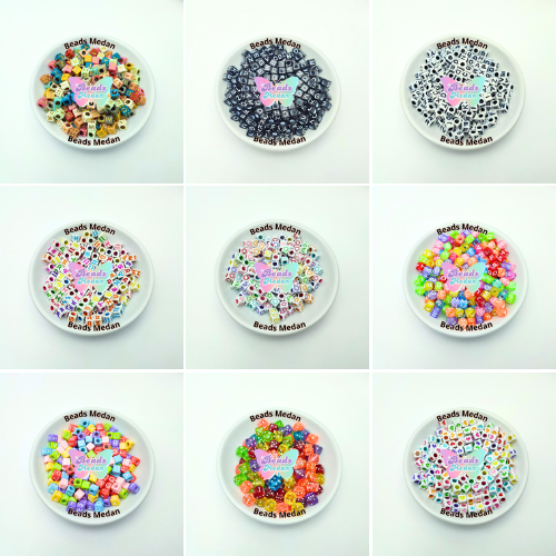 Manik Huruf Kotak 6x6mm / Manik Meronce / Manik Huruf / Manik Gelang Kerajinan Tangan