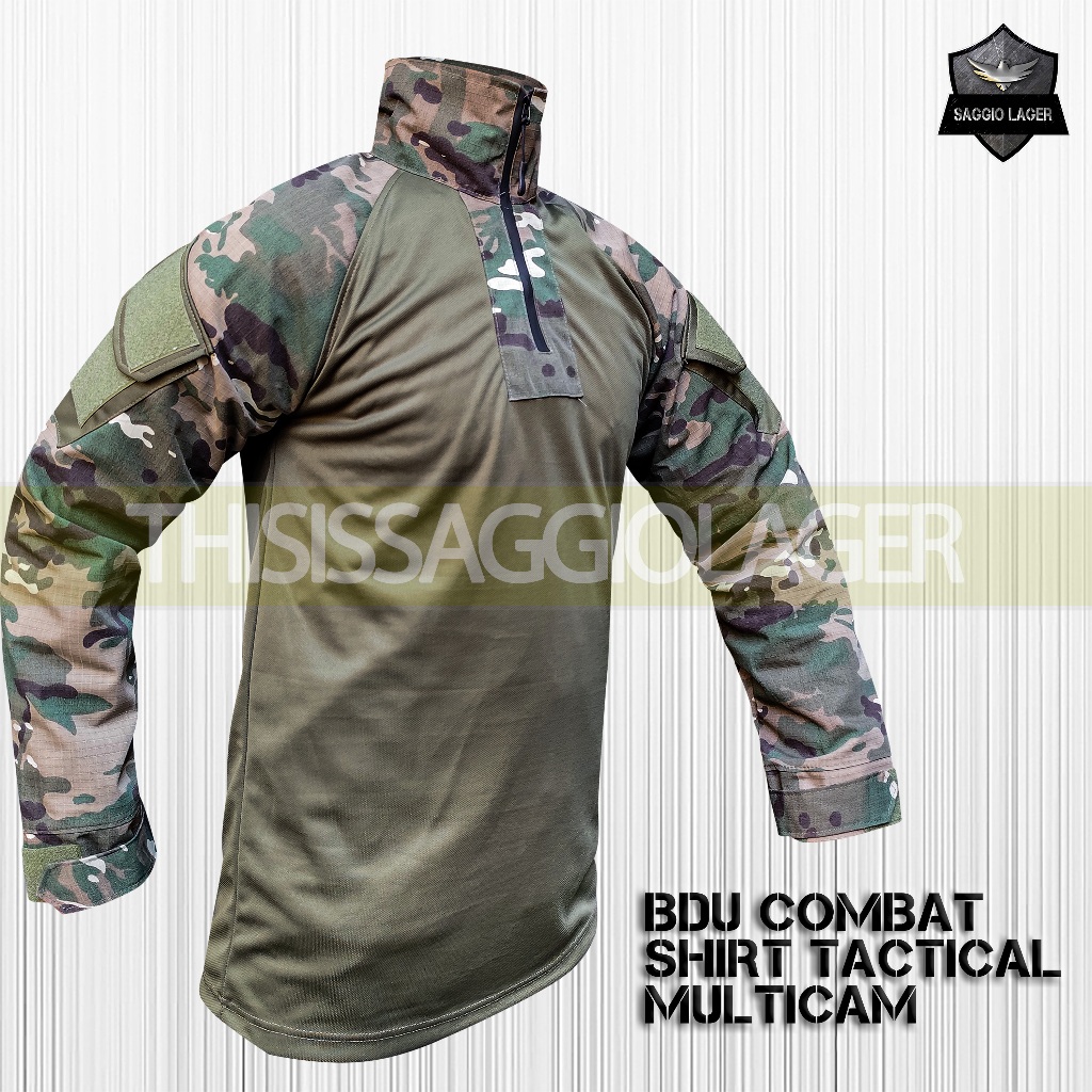 BAJU TACTICAL KAOS BDU COMBAT SHIRT DRY FIT LORENG MULTICAM LEHER KERAH TINGGI TUTLENECK LENGAN PANJ