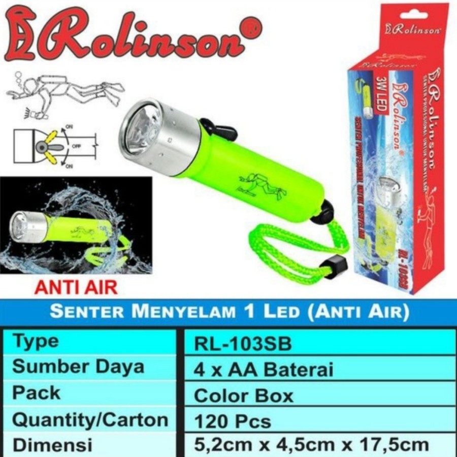 Senter Tangan Selam Rolinson RL-103SB 3W LED Senter Selam Diving Flash Light LED 3W Senter RL103SB
