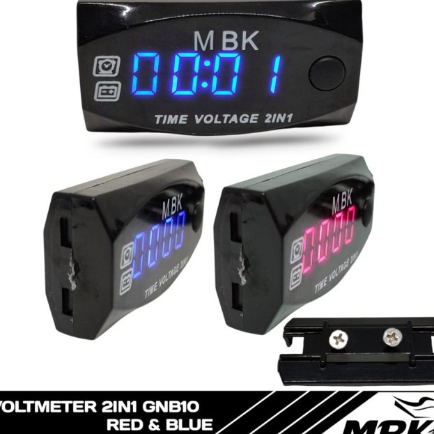 Digital Voltmeter Motor 2 In 1 Indikasi Jam  Volt  Biru