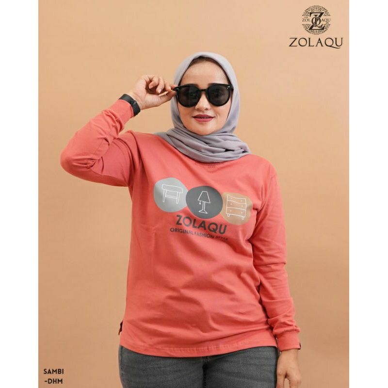 BAJU ATASAN KAOS DISTRO ZOLAQU POLOS TSHIRT PEACH SAMBI TEBAL ZLQ WANITA LENGAN PANJANG KOMBINASI SE