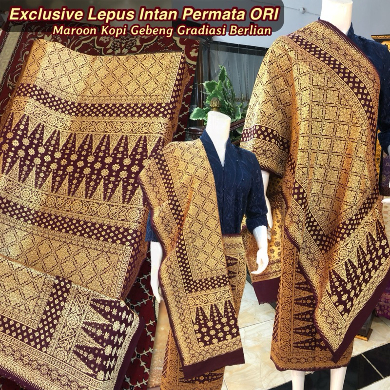 Spesial Exclusive Songket Lepus Intan Permata Berlian Gebeng ORI {maroon Kopi Gosong} Songket Tenun 