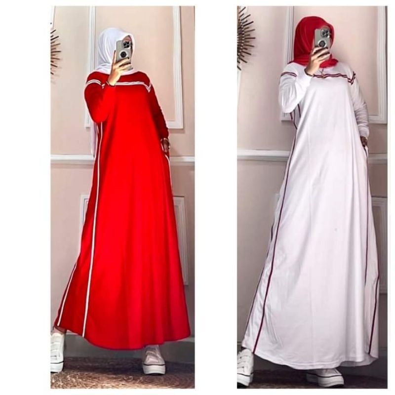 GAMIS MERAH PUTIH // GAMIS DRESS COMBAT LIST INJI ORIGINAL