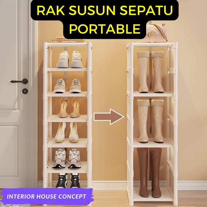 Hemat 2 Dengan Save1 Rak Sepatu Susun Minimalis Portable Plastik Tempat Sandal Rak  Sepatu  4 Susun 