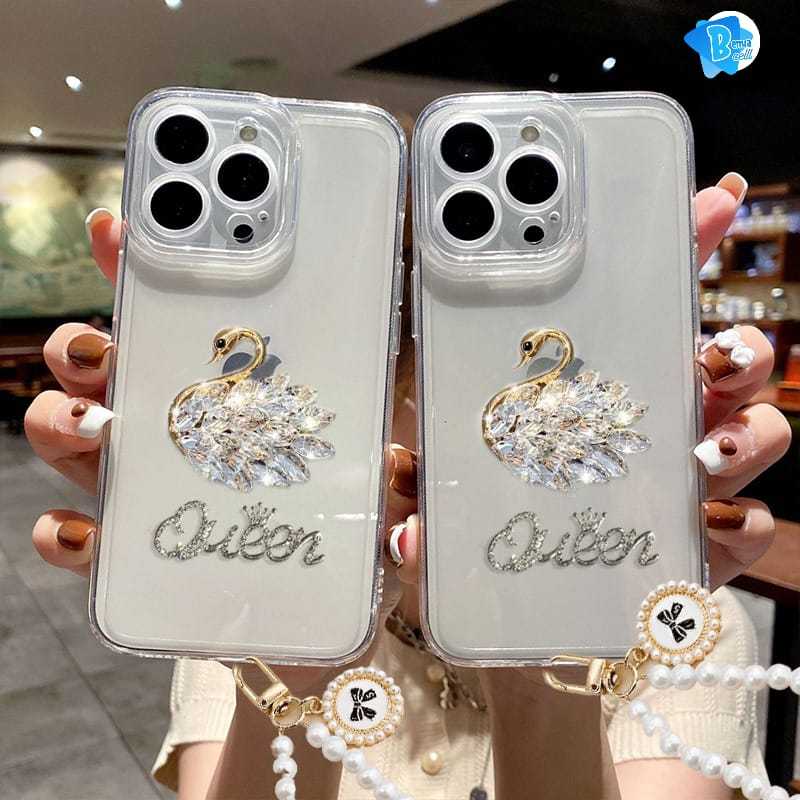 GC135 Silikon Clear Case Diamond Swan Queen Bracelet Phone Strap Softcase/ Casing Hp For Infinix Sma