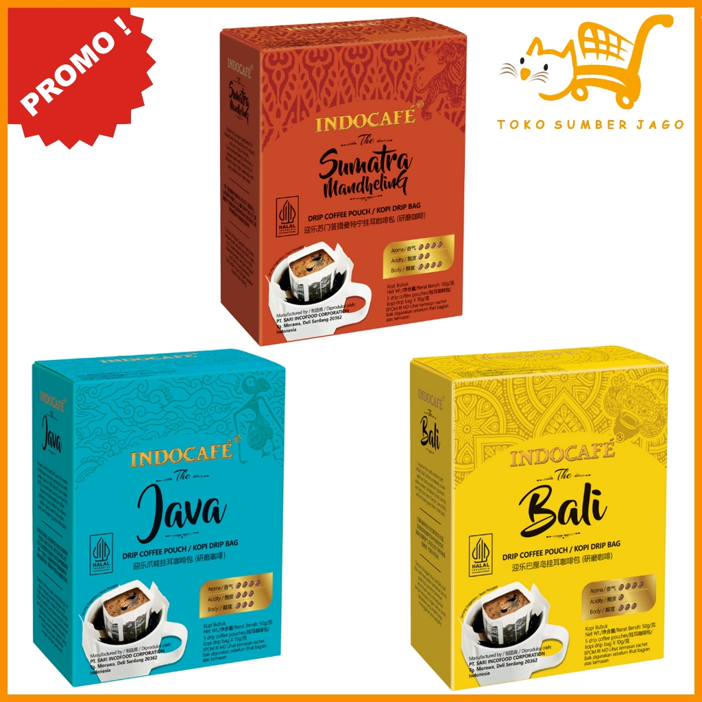 

Indocafe The Bali Drip / The Java Drip / The Sumatra Mandheling Drip 5 x 10gr