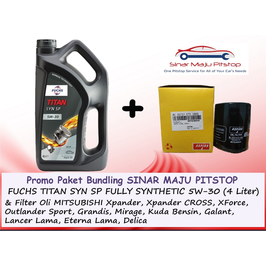 Paket Oli FUCHS TITAN SYN SP FULLY SYNTHETIC 5W-30 Galon 4 Liter & Filter Oli Mobil MITSUBISHI XPAND