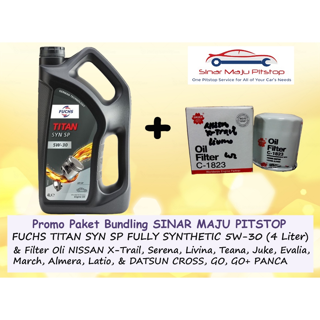 Paket Oli FUCHS TITAN SYN SP FULLY SYNTHETIC 5W-30 Galon 4 Liter & Filter Oli Mobil NISSAN MARCH ALM