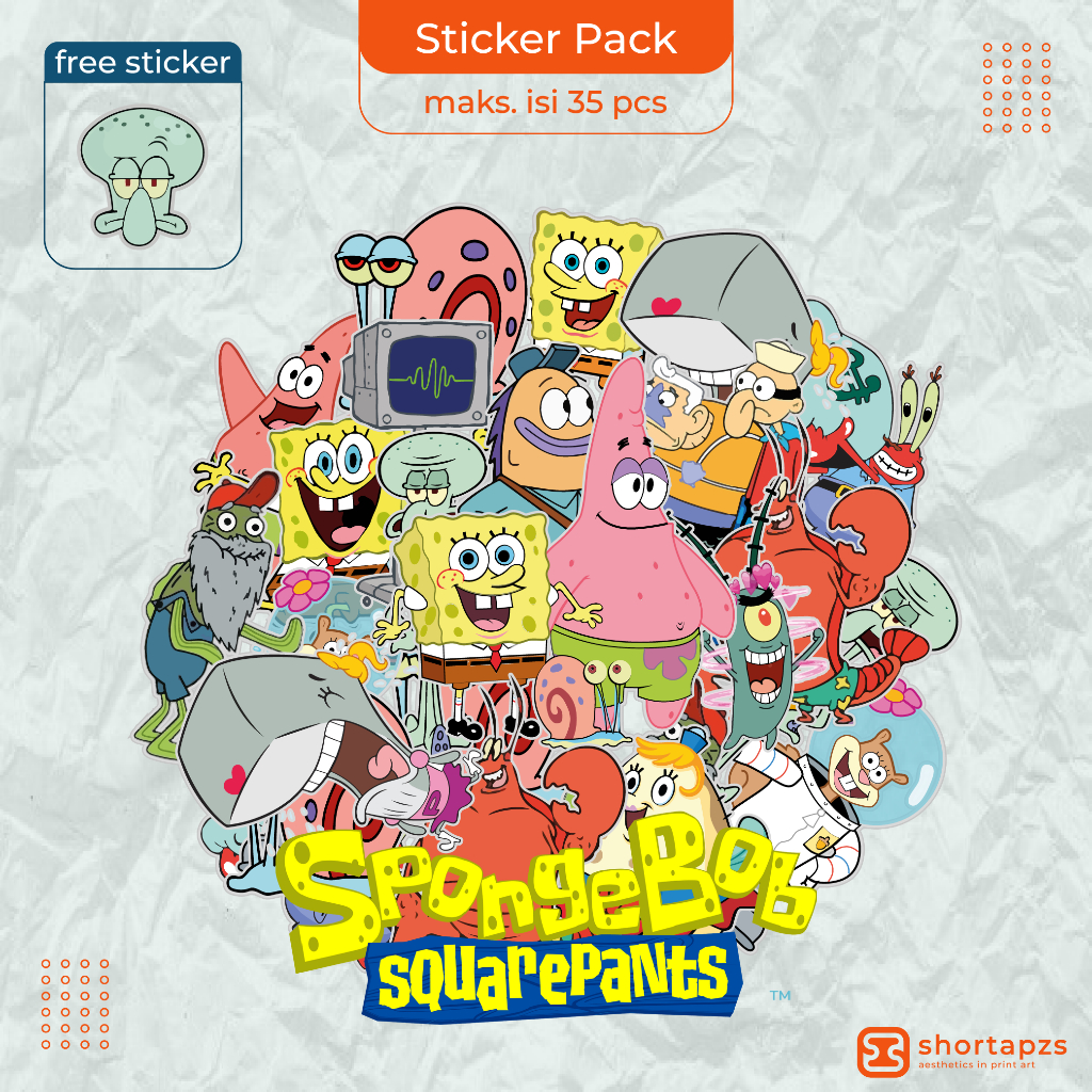 

PACK STICKER [ STIKER SPONGEBOB PATRICK STAR SQUIDWARD KRAB LUCU | Stiker HP Laptop Helm MURAH