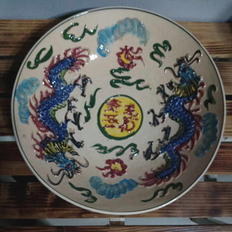 Piring Hias Gantung naga timbul