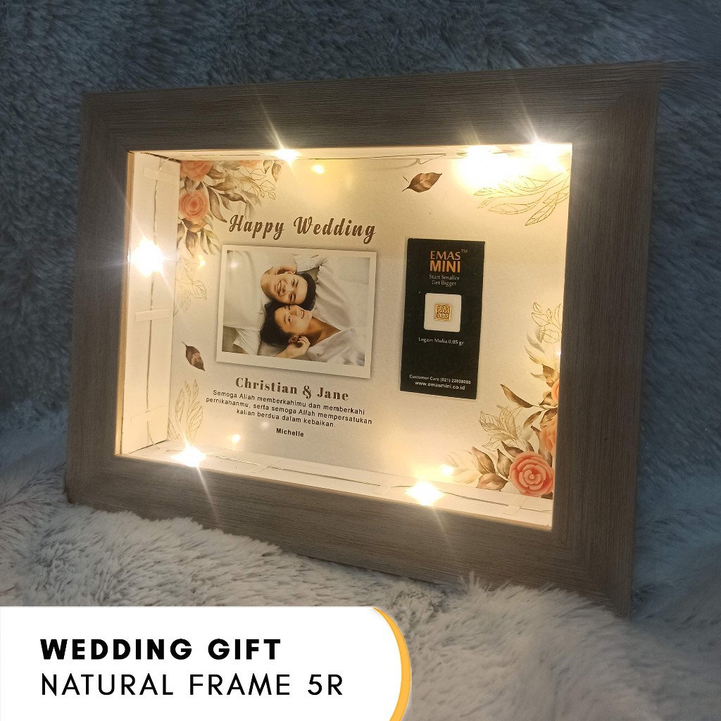 Wedding Gift Frame Scrapbook 5R Kado Pernikahan Hadiah Pernikahan Logam Mulia Emas Mini