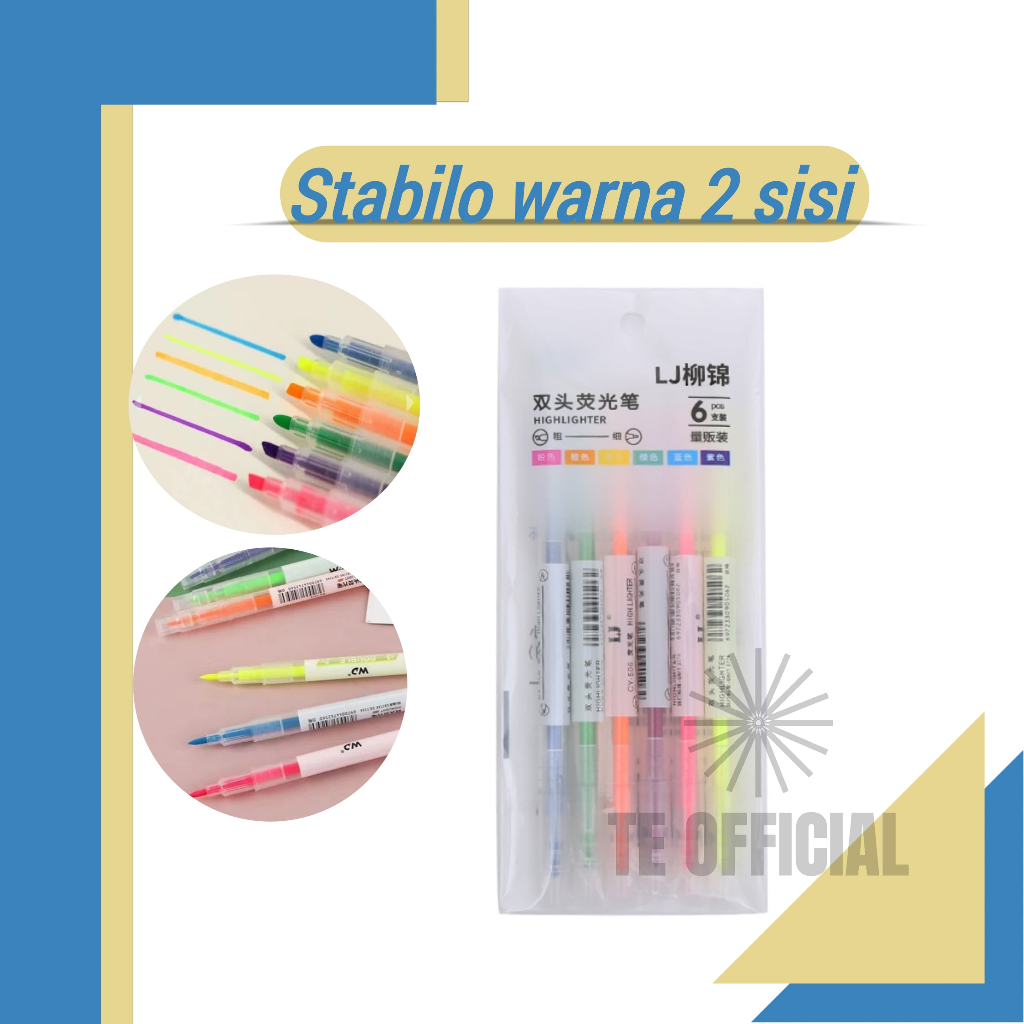 

STABILO PANJANG 6 WARNA 2 ARAH / STABILO WARNA WARNI / HIGHLIGHTER WARNA WARNI