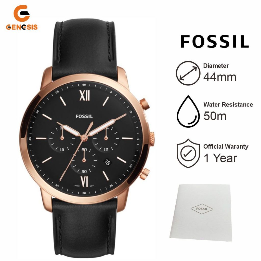 Jam Tangan Pria Fossil Neutra FS5381 Chronograph Black Dial Black Leather Strap