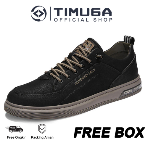 TIMUGA Sepatu Pria Hitam Sneakers Kerja Sepatu Jalan Kuliah Casual Sepatu Cowok Kantor Kasual MC421
