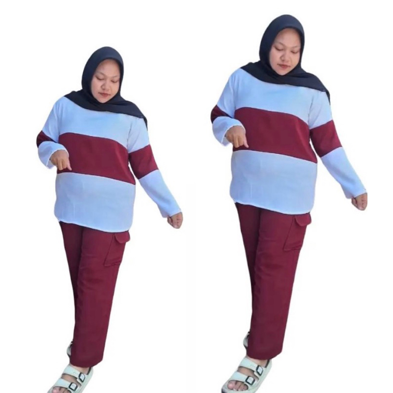 SET SETELAN CARGO MERDEKA WANITA MERAHPUTIH DAN CRINKLE AIRFLOW/BAJU ONE WAN SET DAILY OOTD/DIANA ON
