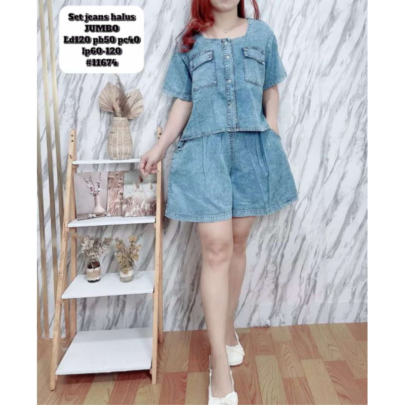 11674.Setelan jeans wanita import♦️