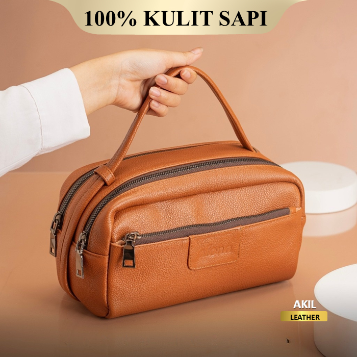 Tas Alona Pouch Make Up Kulit Sapi Asli Wanita Original 100% Premium Leather Bag