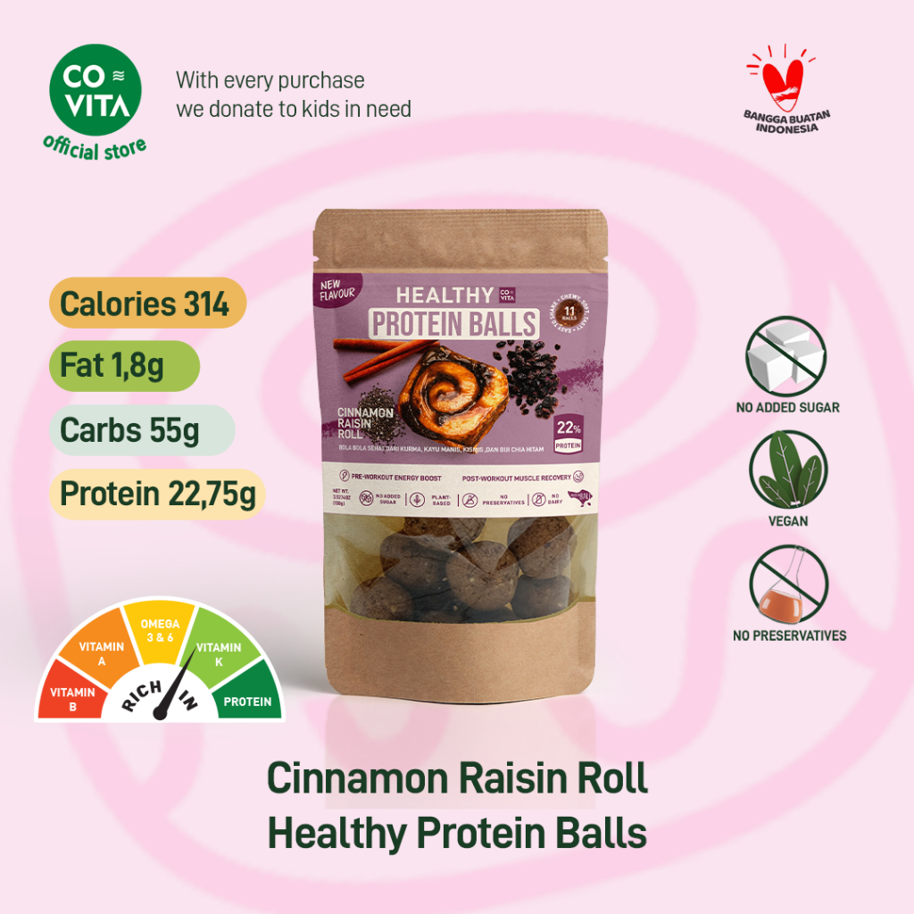 

Covita Healthy Protein Balls - Cinnamon Raisin Roll - Snack Instant Sehat