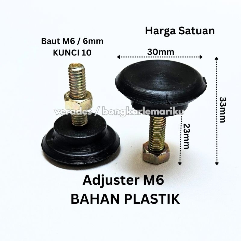Kaki Adjuster M6 Bulat Bahan Plastik / Kaki Stabil Meja