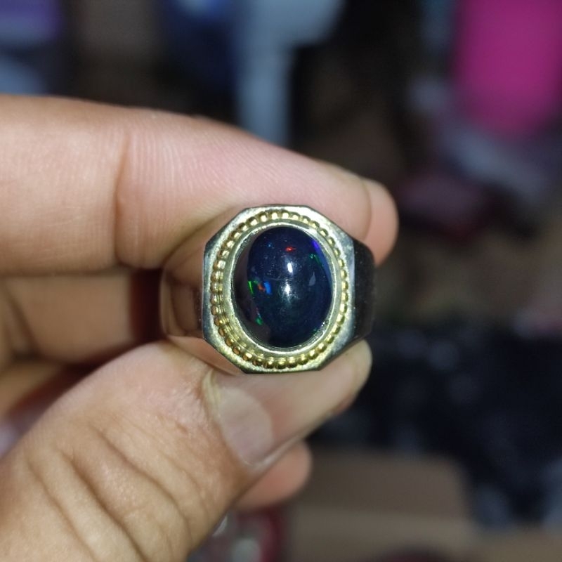 cincin batu black Opal kalimaya origin Afrika (garansi natural asli alam)