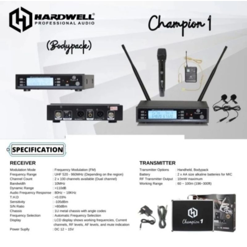 mic wireless hardwell chanpion 1 handheld clip on original