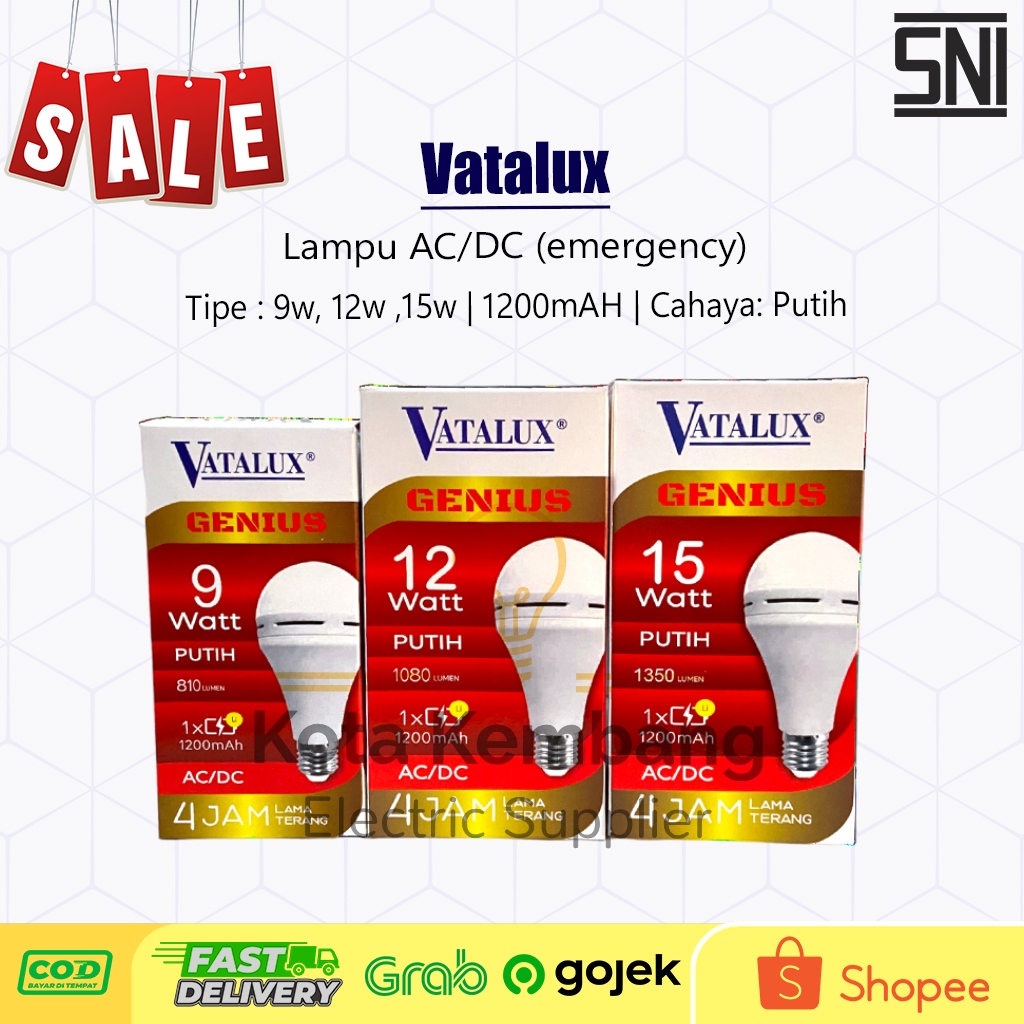 [PROMO] Bohlam Emergency VATALUX GENIUS Lampu Emergency Bohlam LED 9 / 12 / 15 WATT / LAMPU AC/DC