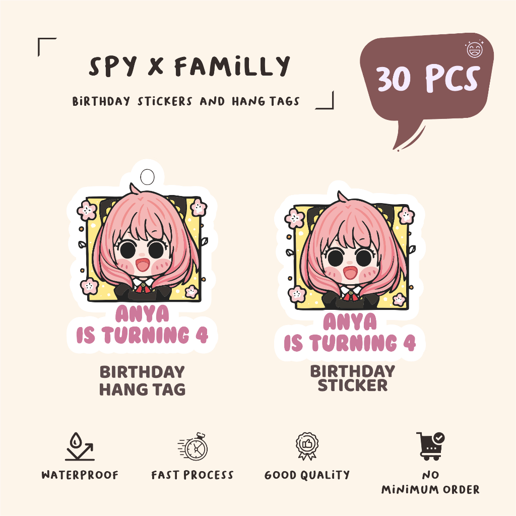 

(30pcs)label hang tag ulang tahun/window Anime lucu/SPY X FAMILLY/lucu cetak hang tag ulang tahun/label stiker diecut/murah/label ulang tahun/suvemir ultah/stiker diecut/hangtag diecut
