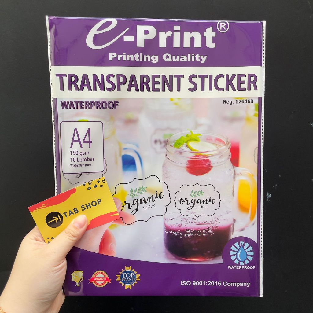 

TAB SHOP - EPRINT KERTAS STIKER TRANSPARAN A4 150 GSM - E-PRINT TRANSPARENT STICKER A4 150 GSM 10 LEMBAR