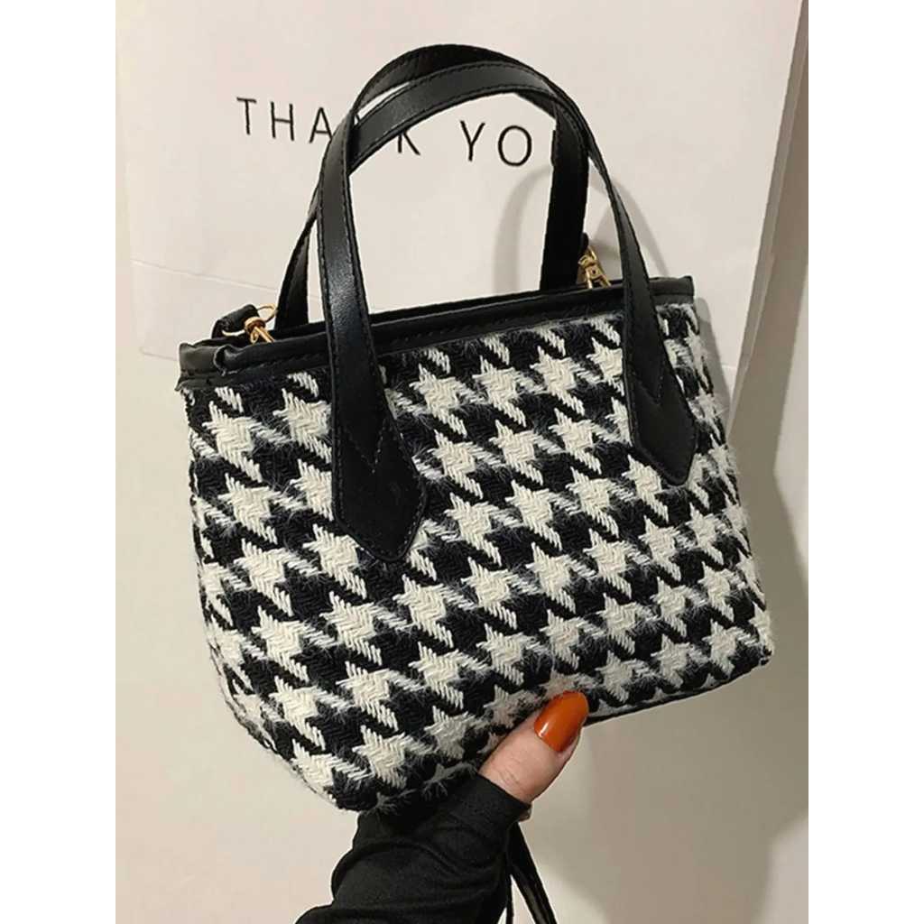 Tas Selempang Wanita Kanvas Batik Korean Style Houndstooth