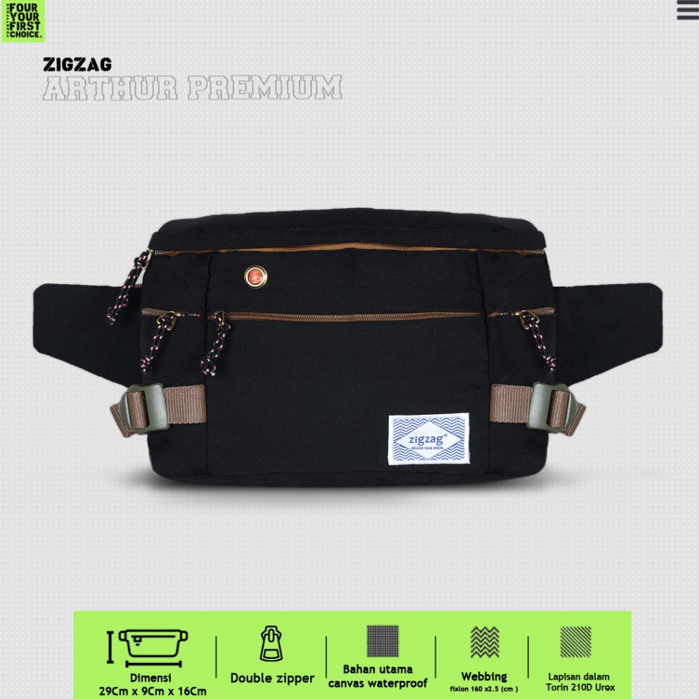 Oke Pr ZIGZAG Tas Waistbag Pria Arthur  Tas Selempang Pria  Tas WaistBag Pria