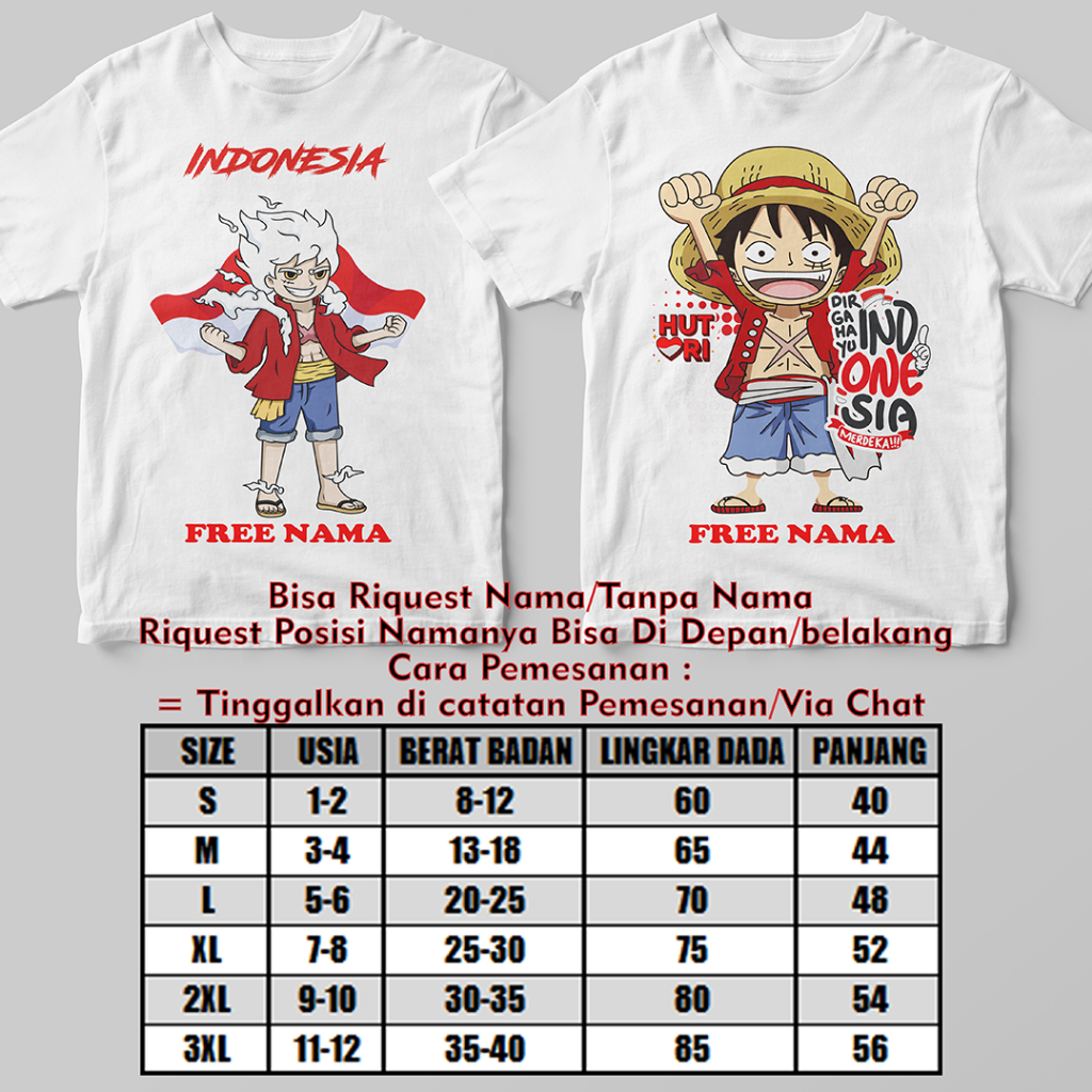 Kaos Anak 17 Agustus/Baju Anak 17 Agustus/Pakaian Anak Kemerdekaan free Nama