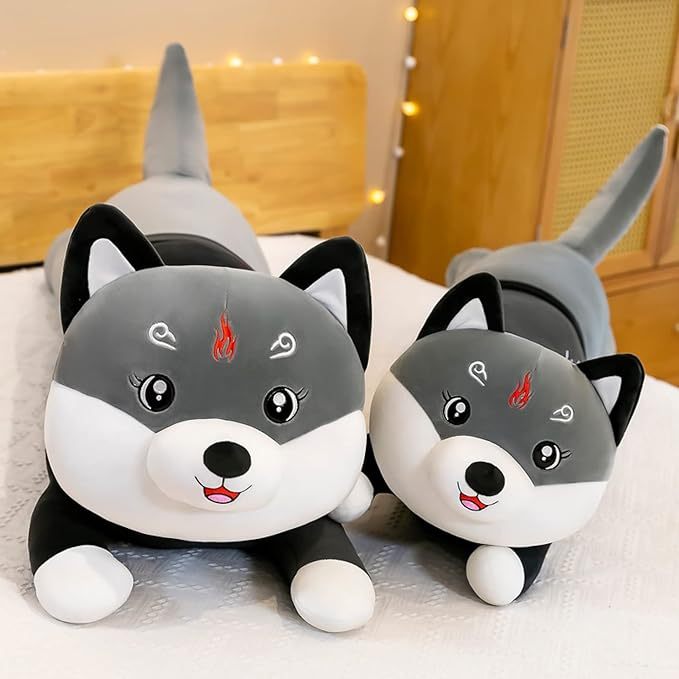 Bantal Guling Boneka Karakter Hewan Anjing Husky Lying Lucu Plush Bahan Halus Lembut Ukuran 50cm