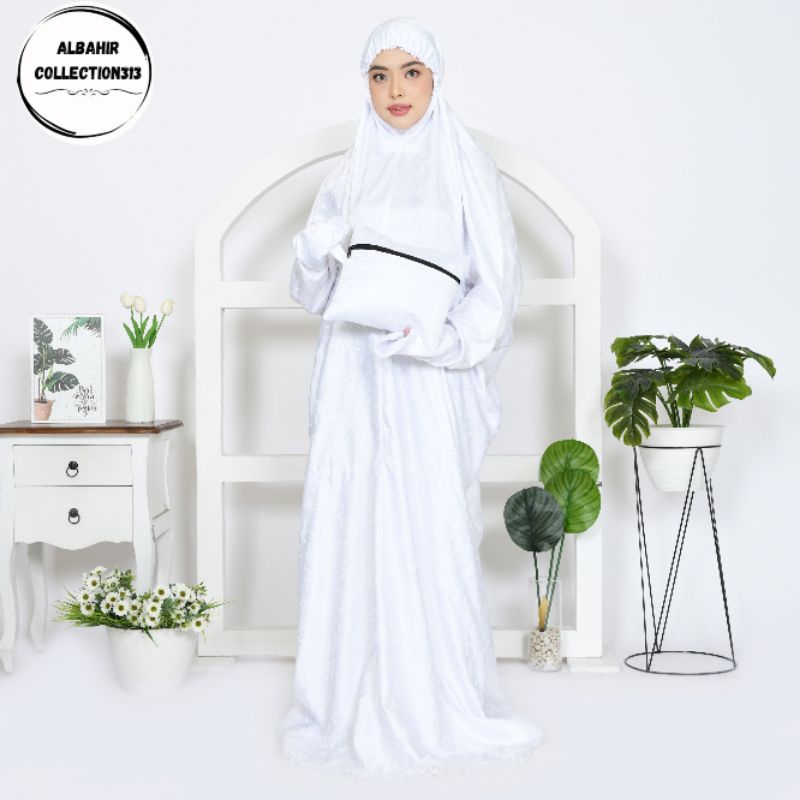 AlBahir-Mukena Terusan Sutra Putih Dewasa || Mukena Terusan Dewasa