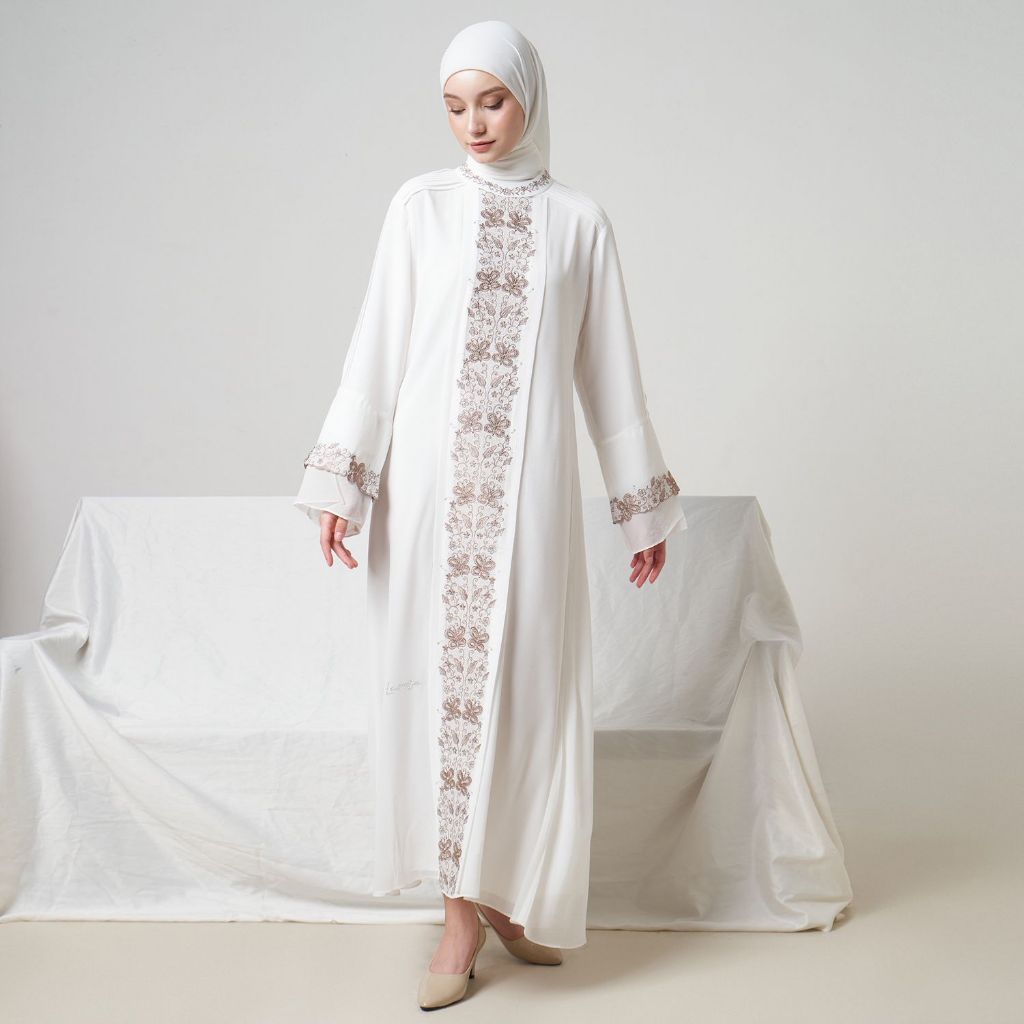LAROSA Gamis Premium Bordir Payet Wanita set Hijab Kanaya Dress White Series - Ceruti Babydoll Canti