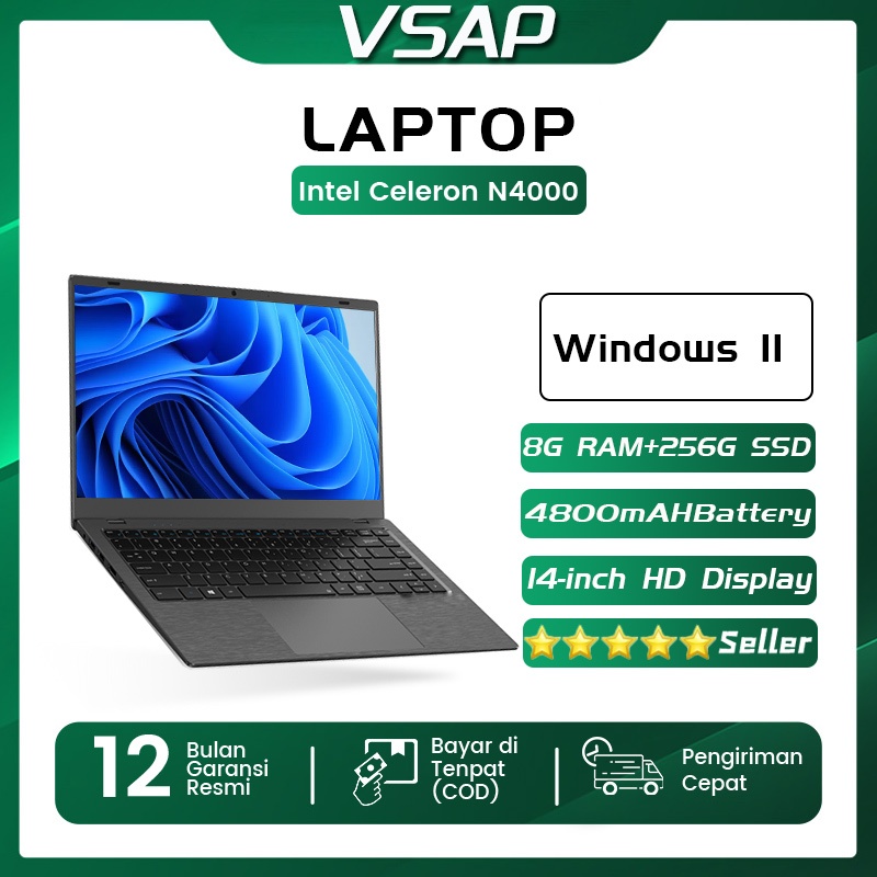 【NEW/Baru】VSAP Notebook Laptop Murah Intel Celeron N3350-VNNF1403/RAM6GB+64GEMMC+SSD128GB Windows 11