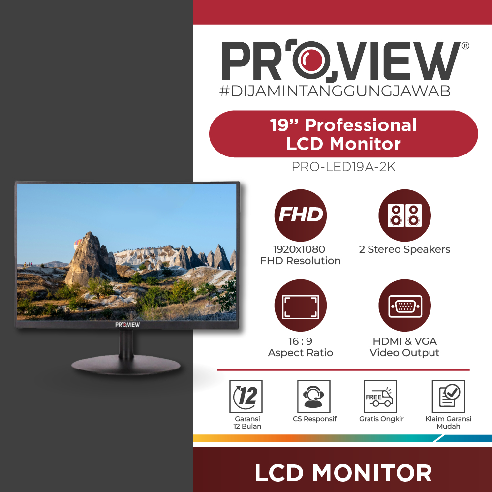 PROVIEW LCD Monitor Full HD 1080P 19Inch & 22Inch HDMI Support 24 Jam View untuk Khusus CCTV Monitor