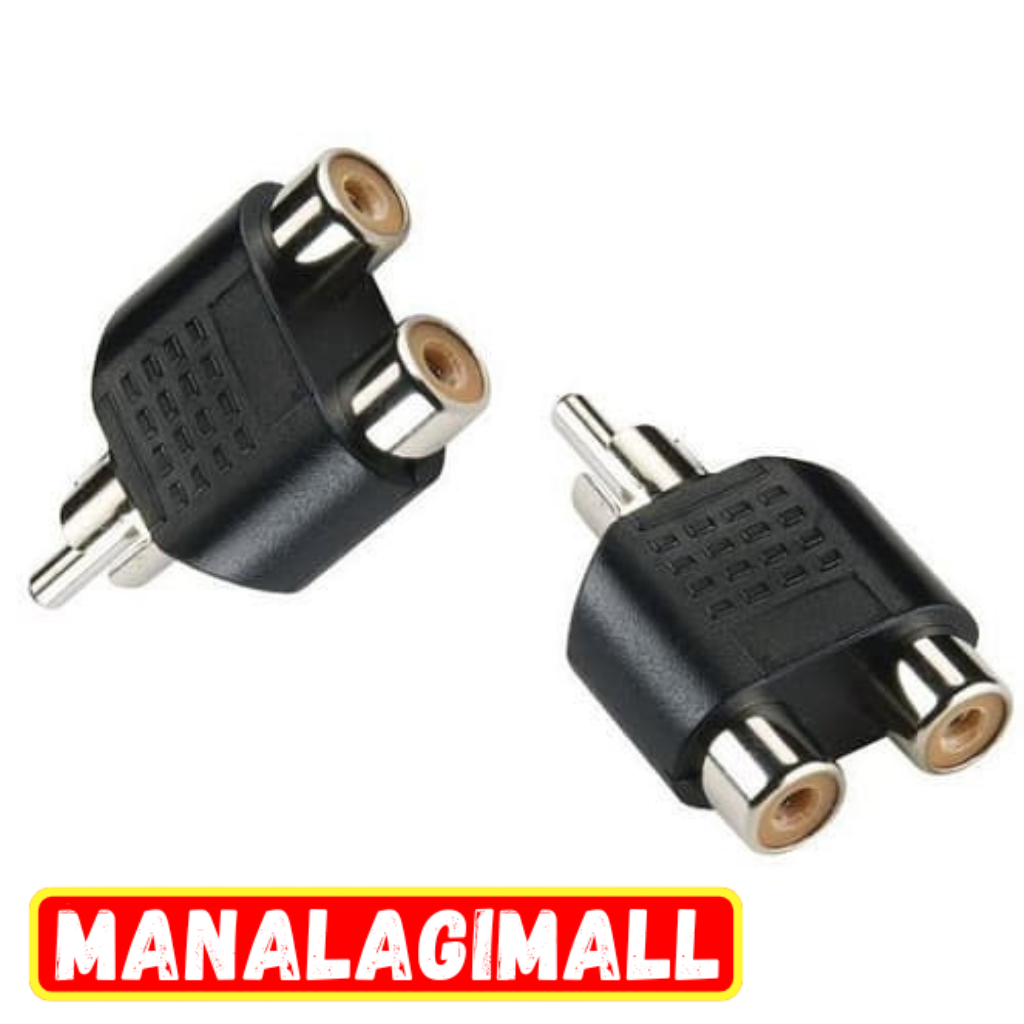 Jack Tee 2 RCA FEMALE ke RCA MALE I Jek T Cabang Audio PIN Spliter STEREO Conector / Converter AUX m