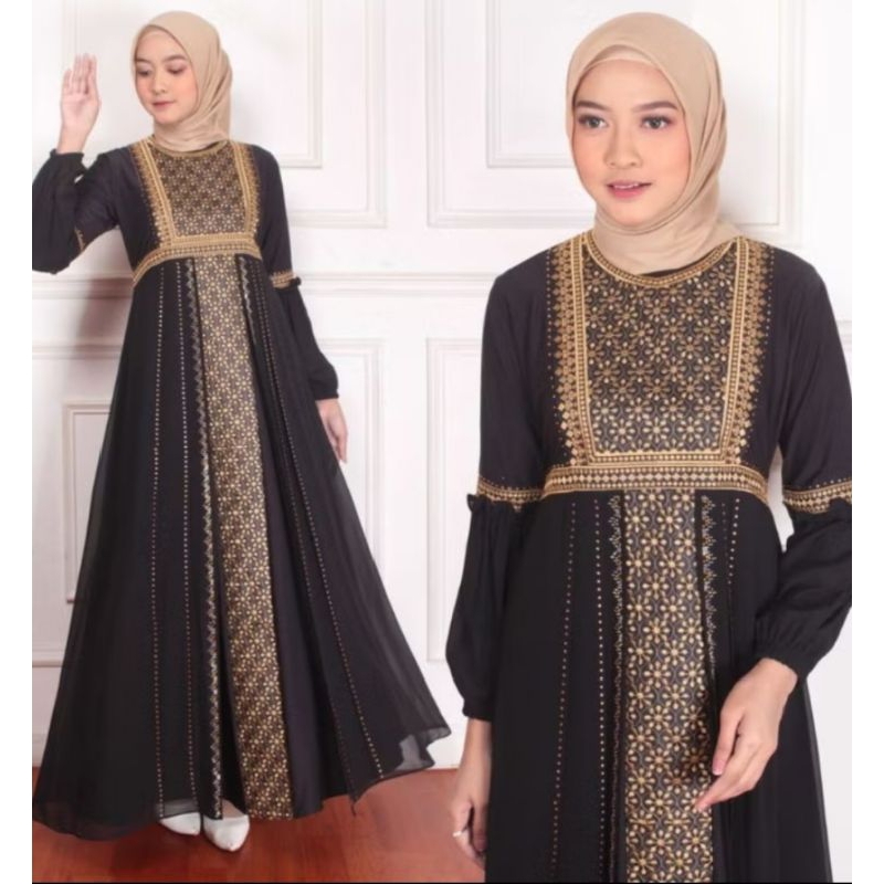 Gamis Abaya Turkey Premium AzZahra Bordir Matahari Eksklusif Mute Rempel 3 bawah Cantik Syar'i Mewah